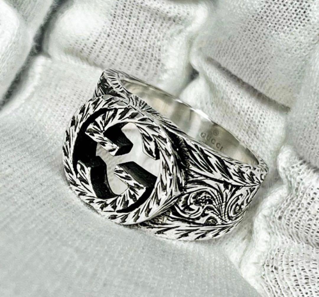極美品‼️GUCCI 指輪　燻‼️インターロッキングワイドリング　20号