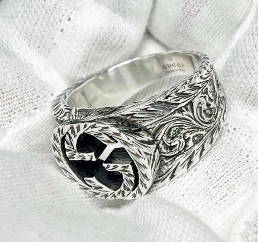 極美品‼️GUCCI 指輪　燻‼️インターロッキングワイドリング　20号