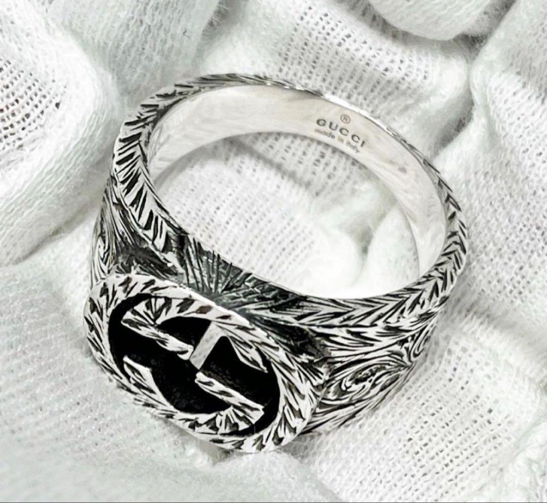 極美品‼️GUCCI 指輪　燻‼️インターロッキングワイドリング　20号