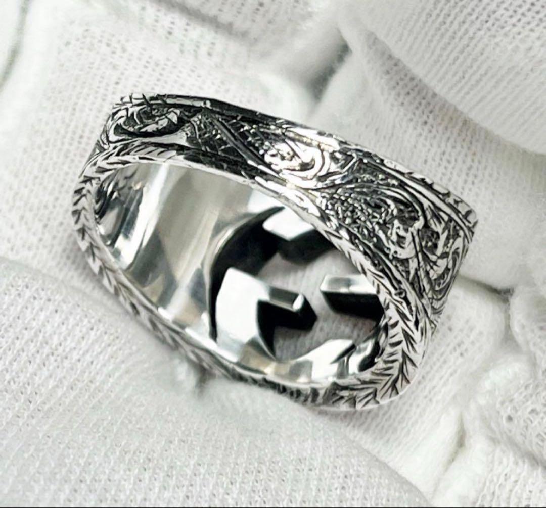 極美品‼️GUCCI 指輪　燻‼️インターロッキングワイドリング　20号