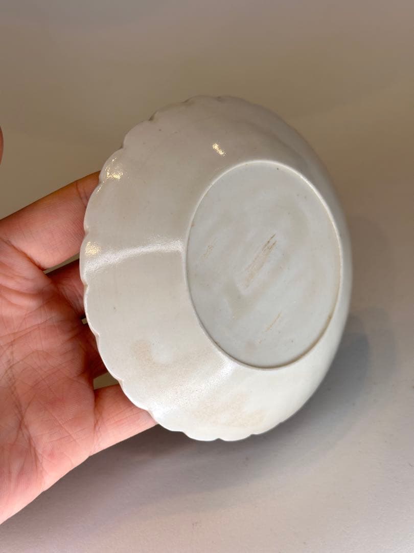 哥窯 白釉 小皿 葵口 双魚文 古陶磁 古い皿