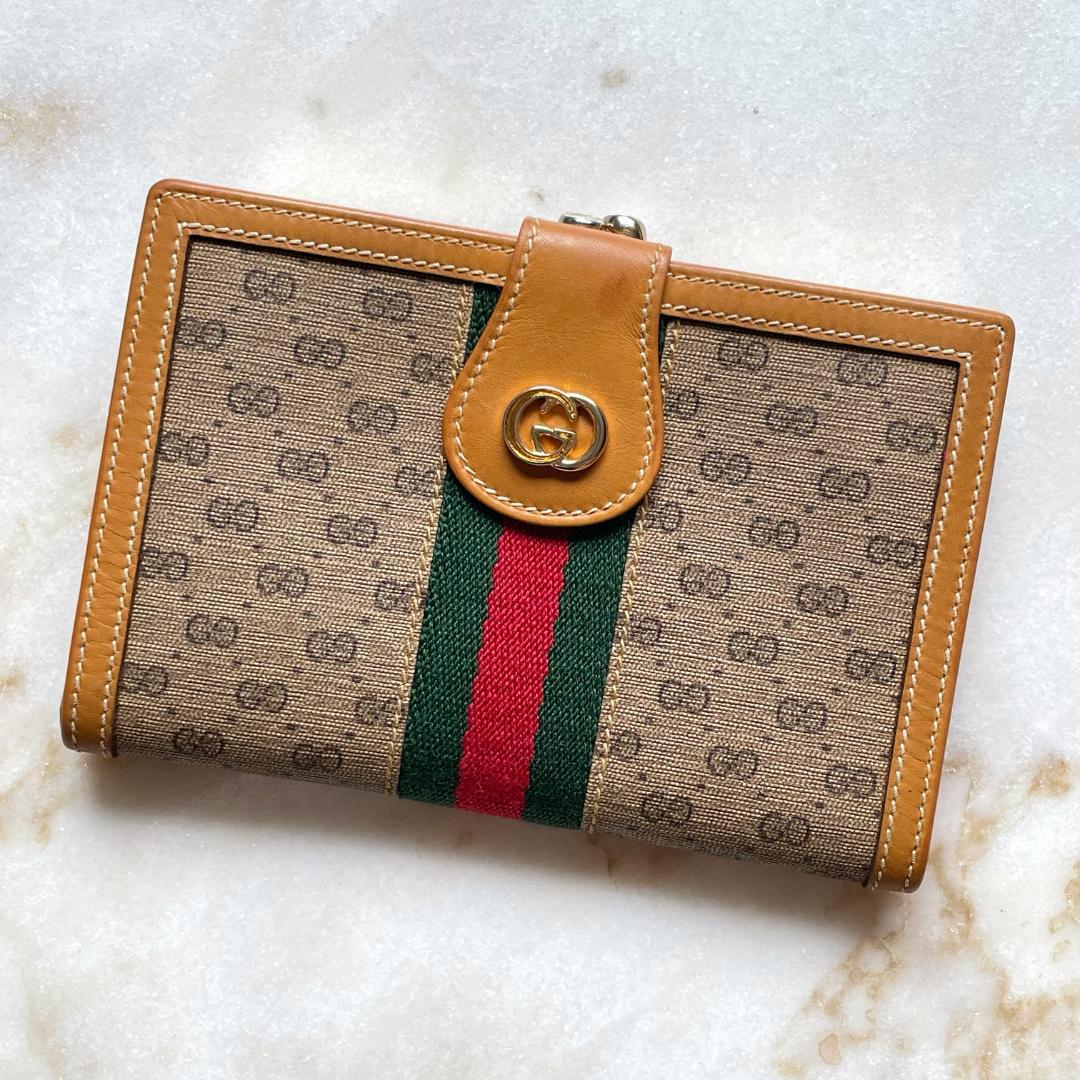 ■598 GUCCI オールドグッチ シェリー GGマイクロ がまぐち 折り財布