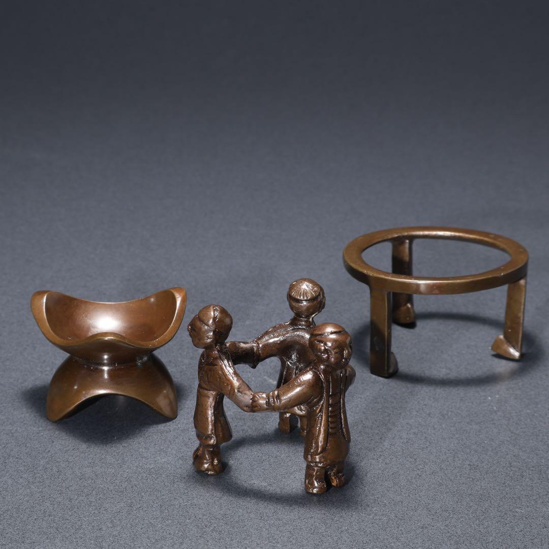 【茶道具】七種蓋置　唐銅　和雲　共箱　R1625N3