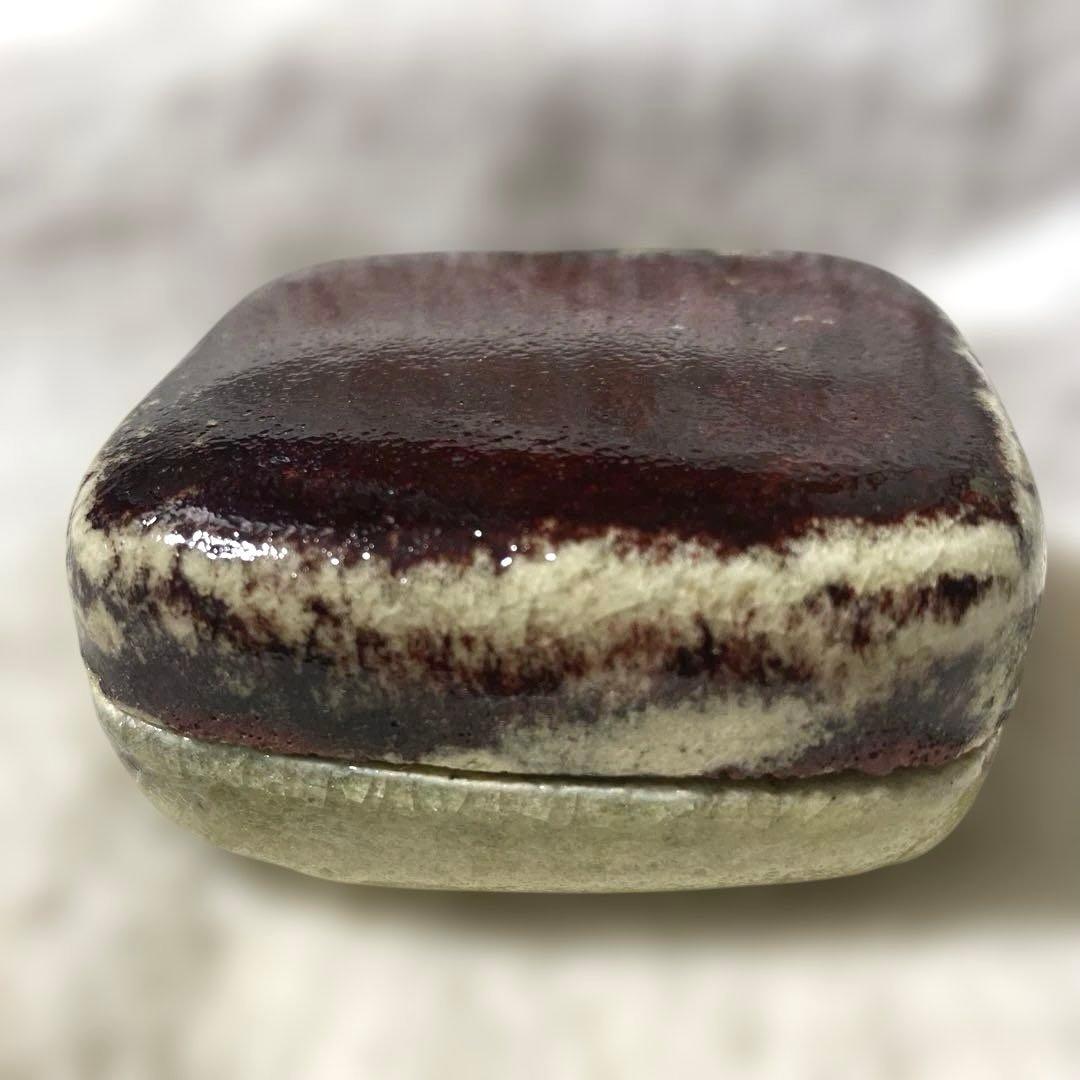 J-13 香合　鯉江茲方　常滑焼　茶道具　共箱　アンティーク　美術品　工芸品