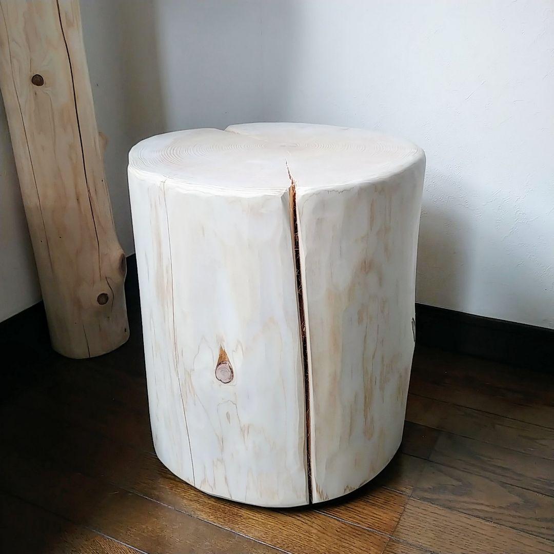 丸太スツール　丸太サイドテーブル　極太ヒノキ