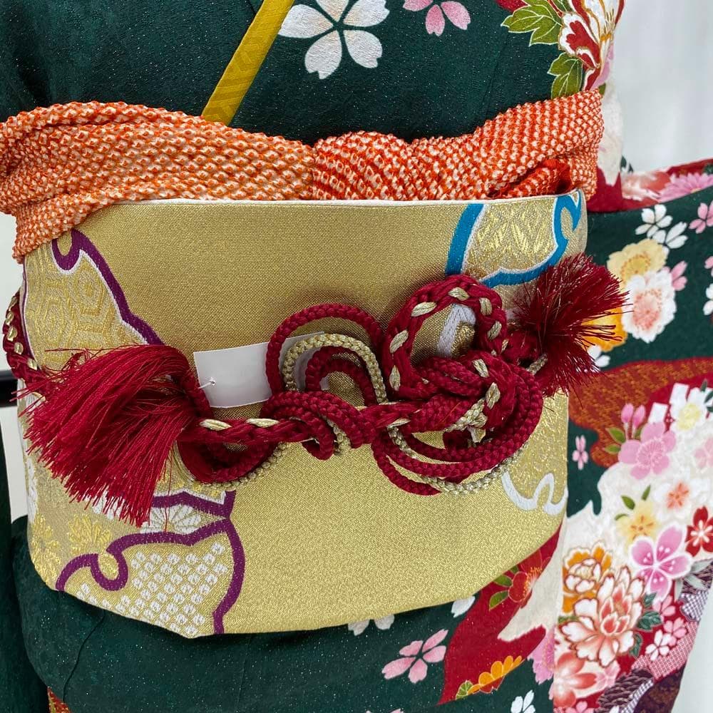 振袖フルセット 緑 グリーン 成人式 草履バック付 裄66cm S-188