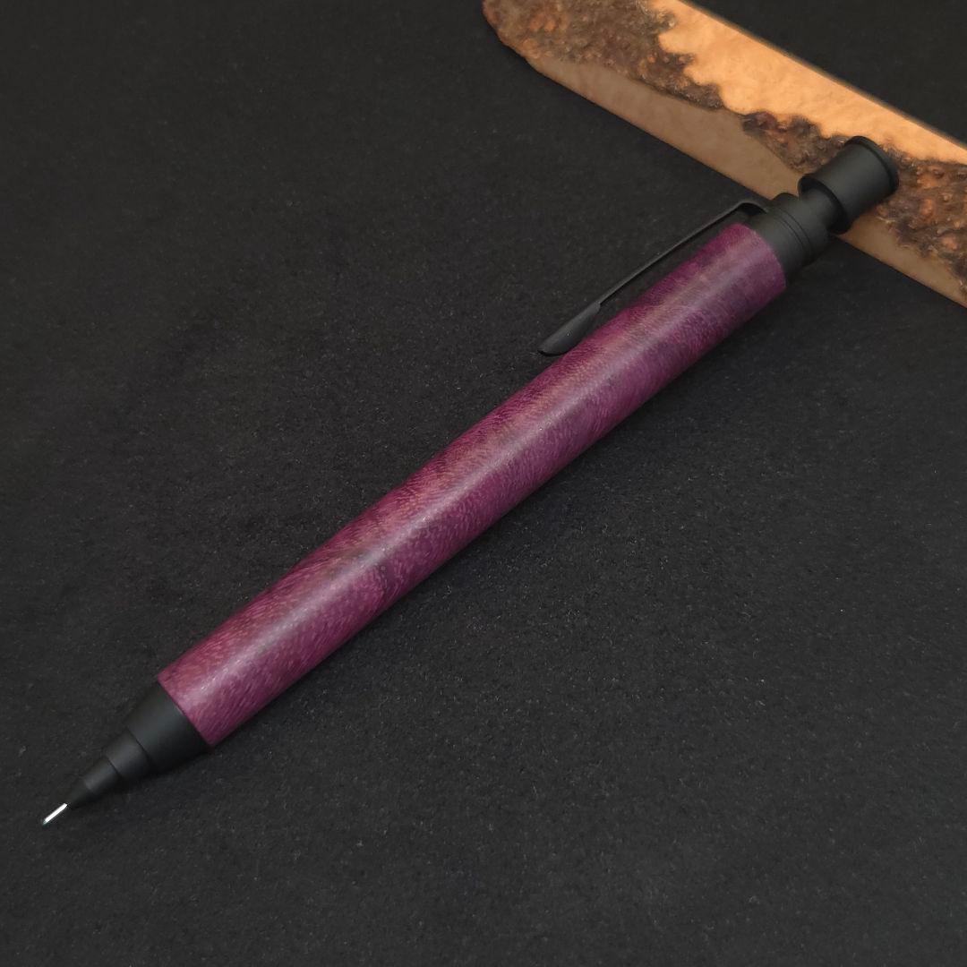 No.02ハンドメイド製図用シャープペンMDS1木軸パープルハート縮み杢