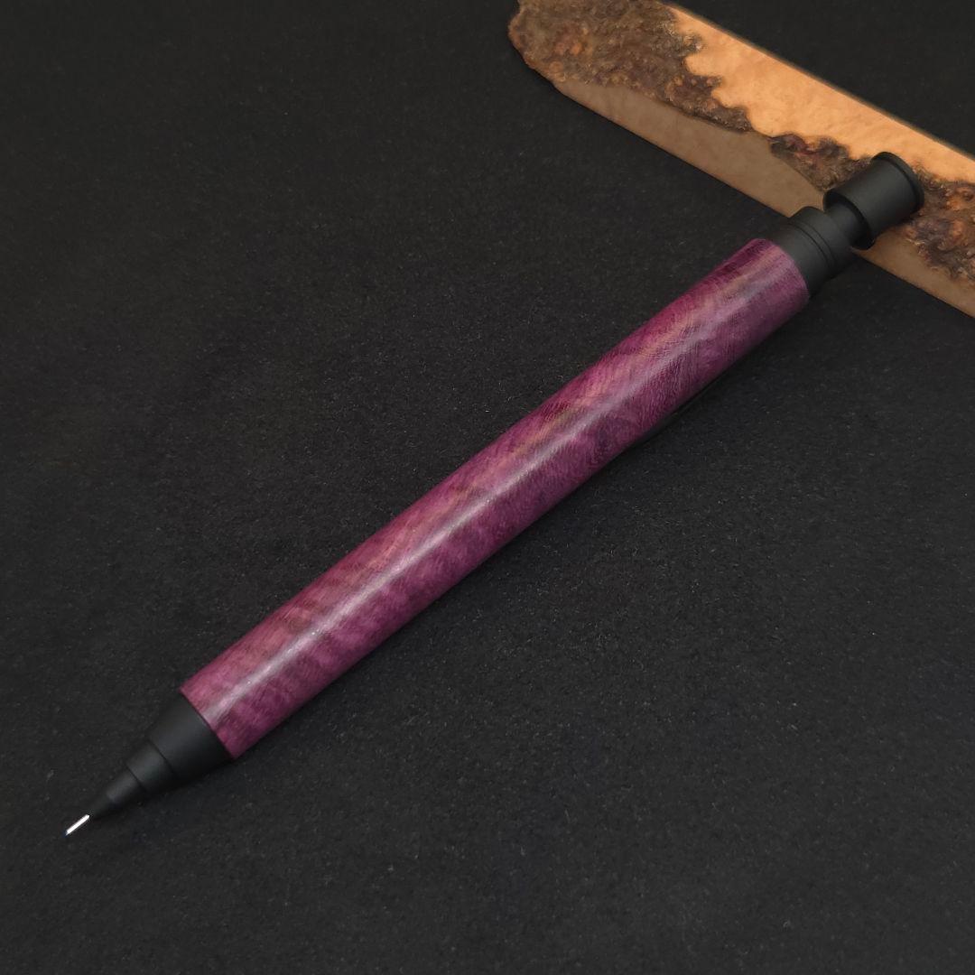 No.02ハンドメイド製図用シャープペンMDS1木軸パープルハート縮み杢