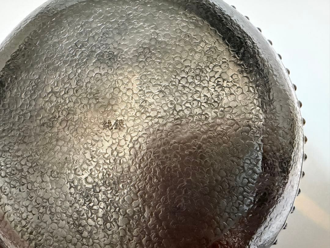 純銀製 釜形 霰打出 蕾摘 あられ 湯沸 口打出 銀瓶 煎茶道具