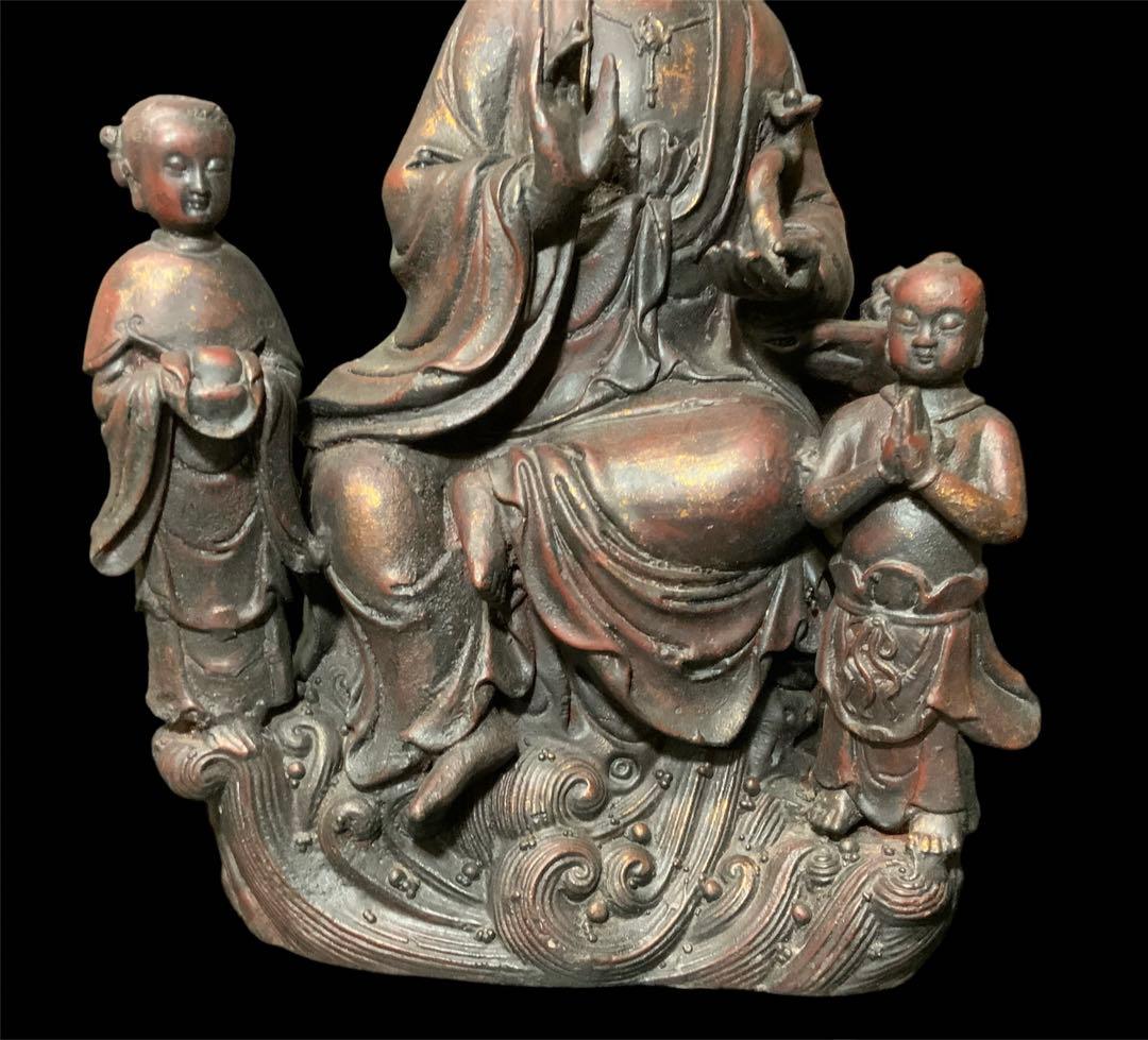 極上・鉄造鍍金仏・中国古玩・チベット仏教・仏教美術・観音菩薩・三尊・仏像・仏具