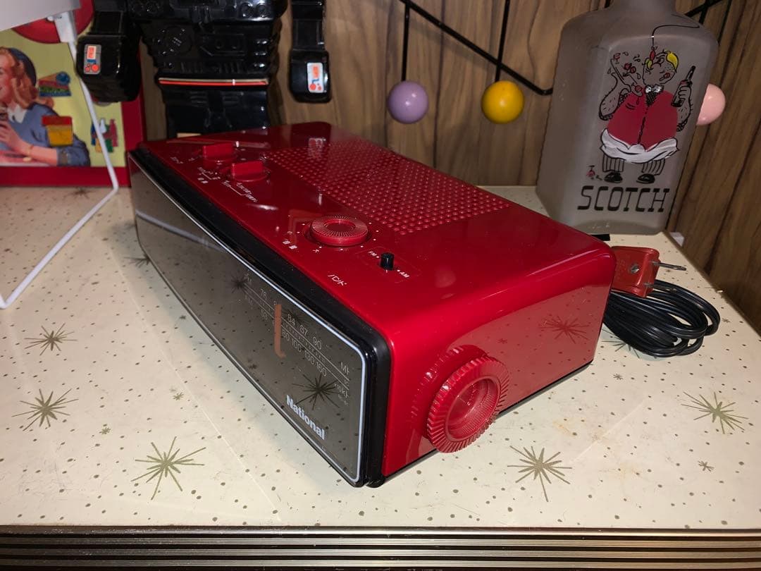 昭和レトロ　動作品　ナショナル　ラジオ付　パタパタ時計　スペースエイジ　イームズ