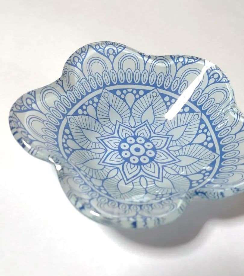 デザートボウル ■ 5点 ガラスボウル 皿 オリエンタル柄 青 蚤の市