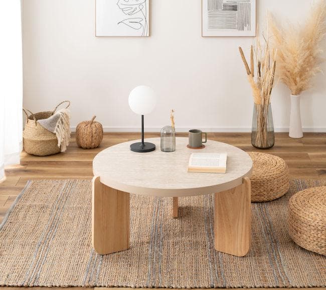 ローテーブル幅83cm 丸テーブル センターテーブル 石目調（1336）