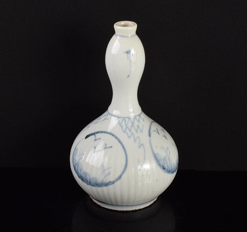 朝鮮美術　李朝　高麗白磁　染付　花文　一輪挿し　花瓶　D　R4931