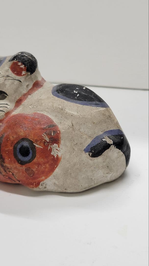 おめでたい③お正月玄関に 明治時代 鯛猫 ガラ入 古い練り人形 土人形 郷土玩具