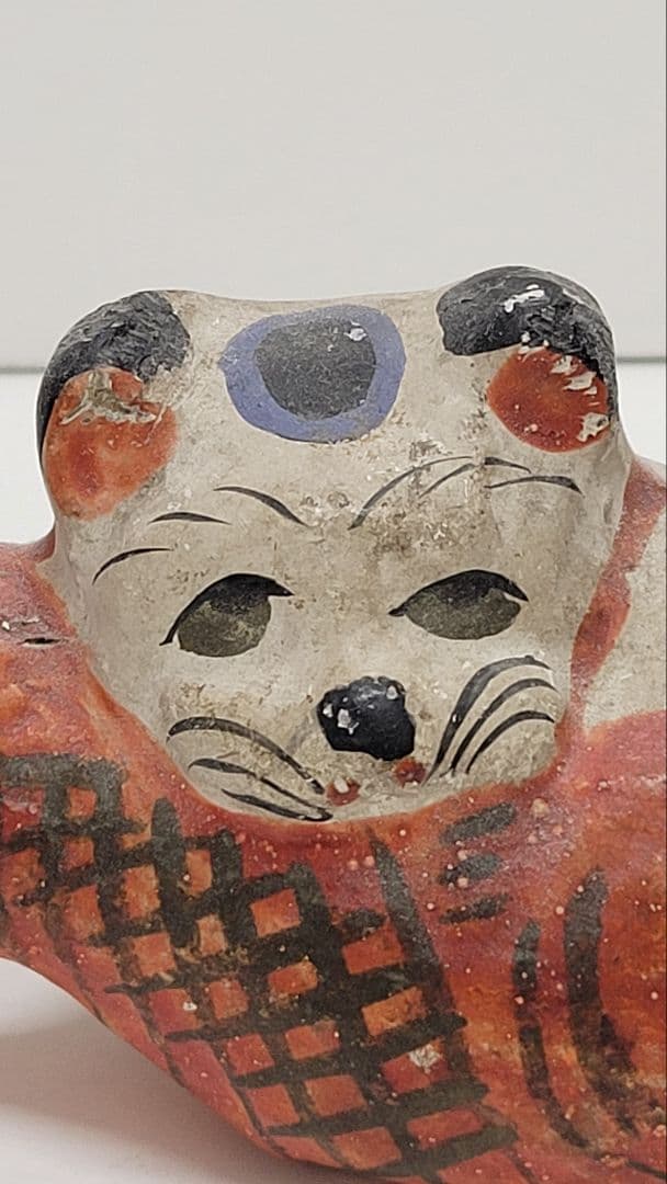 おめでたい③お正月玄関に 明治時代 鯛猫 ガラ入 古い練り人形 土人形 郷土玩具