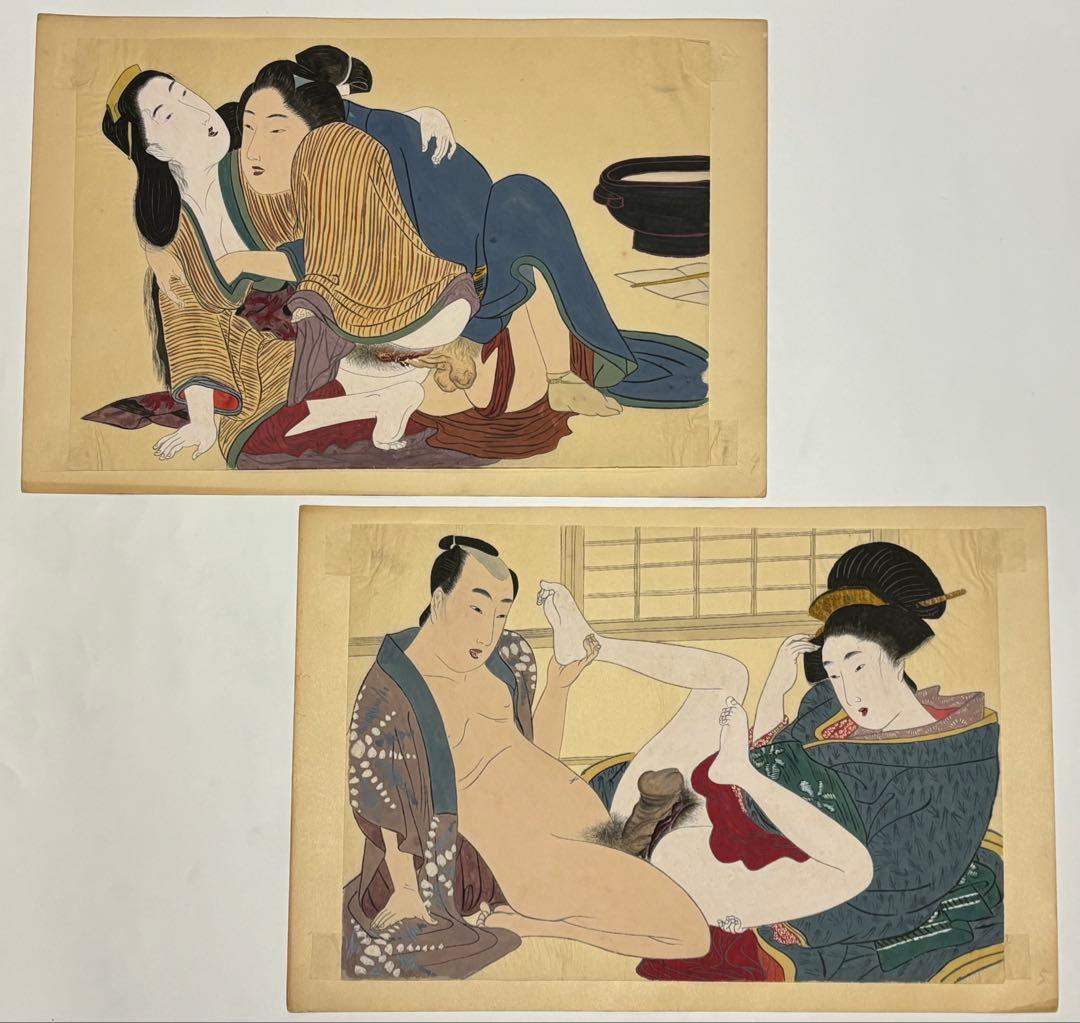 「大判 春画」手書き12枚|艶本 わじるし わ印 日本画 和本
