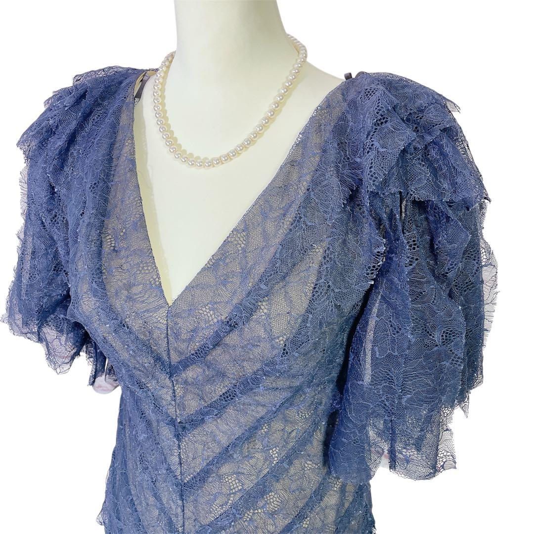 タダシショージ　マキシ丈ドレスワンピース　発表会　総レース　紺　4 イベント