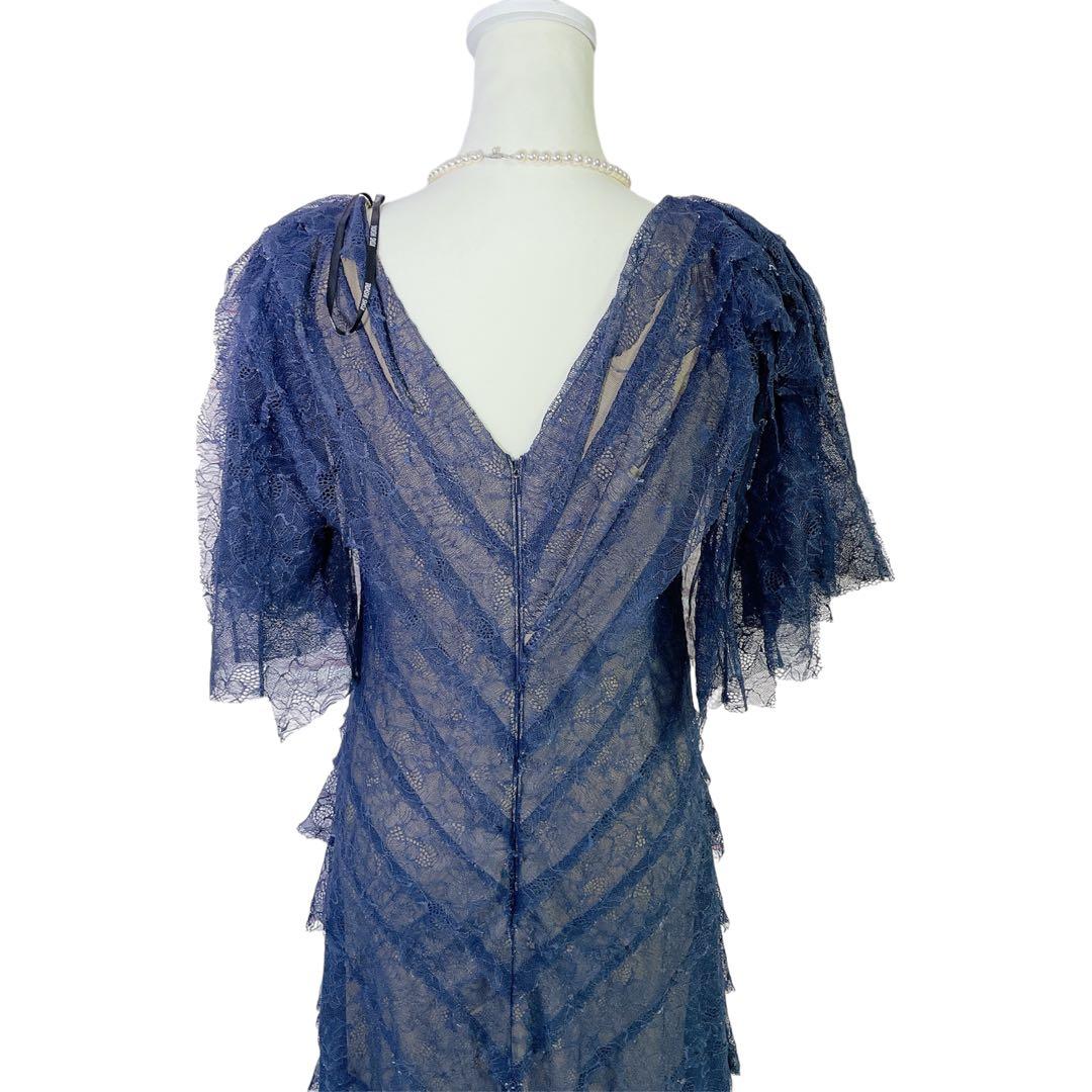 タダシショージ　マキシ丈ドレスワンピース　発表会　総レース　紺　4 イベント