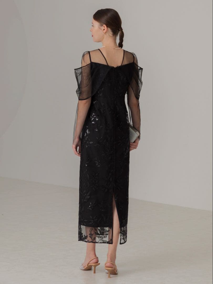 チュールロングスリーブリーフIラインワンピースドレス結婚式二次会パーティー成人式