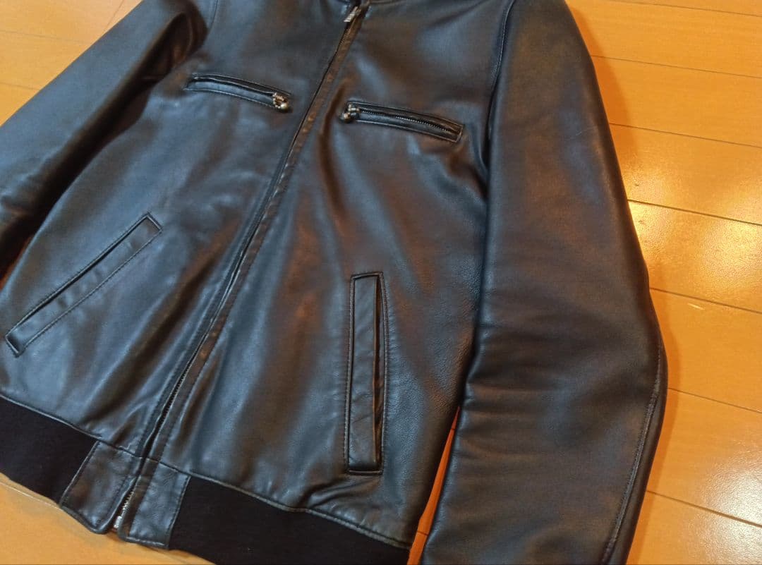 シングルレザーライダースマンダリンカラーブルゾンMブラック黒