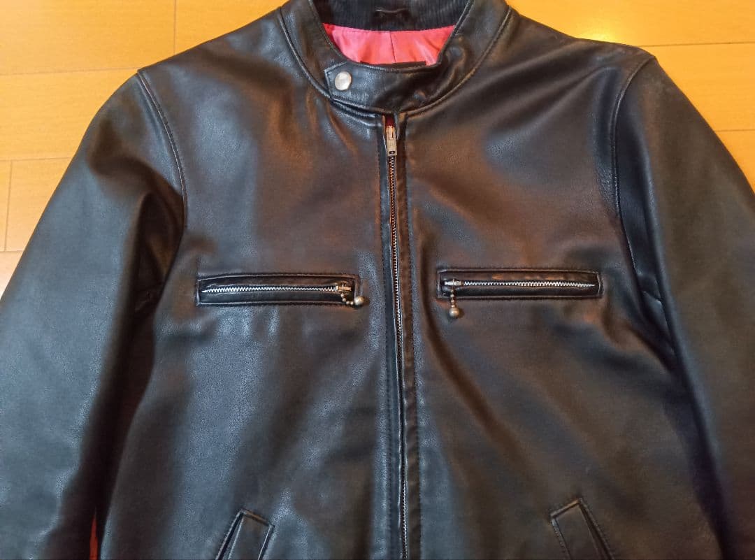 シングルレザーライダースマンダリンカラーブルゾンMブラック黒