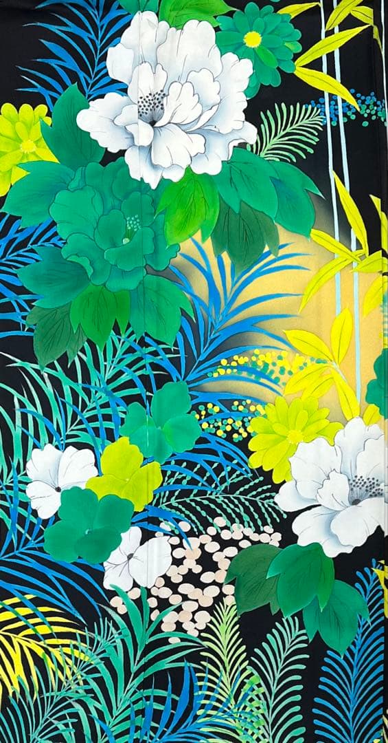 振り袖　フルセット　別誂長襦袢付　珍品　個性的　黒地　パーティー　結婚式　697