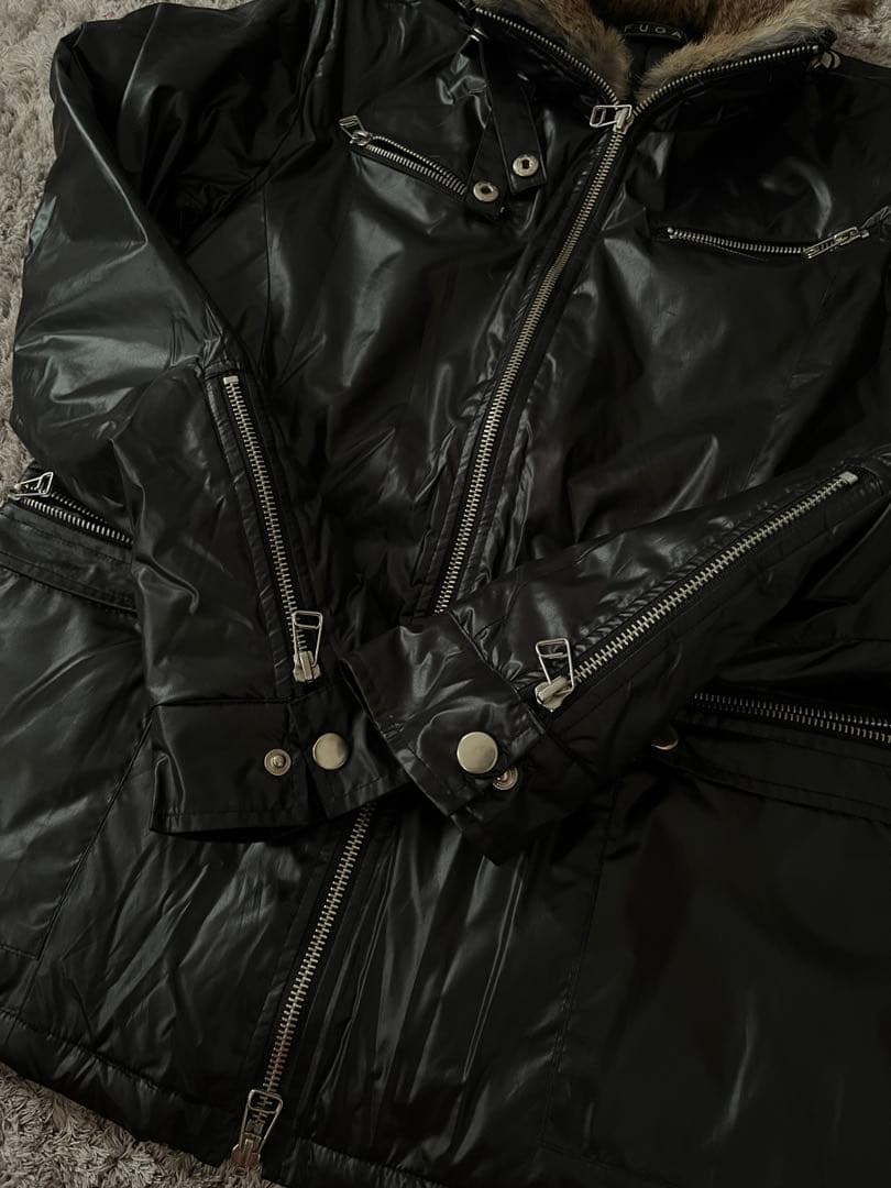 FUGA ファー ライダース 光沢 ナイロン ジャケット archive 中綿