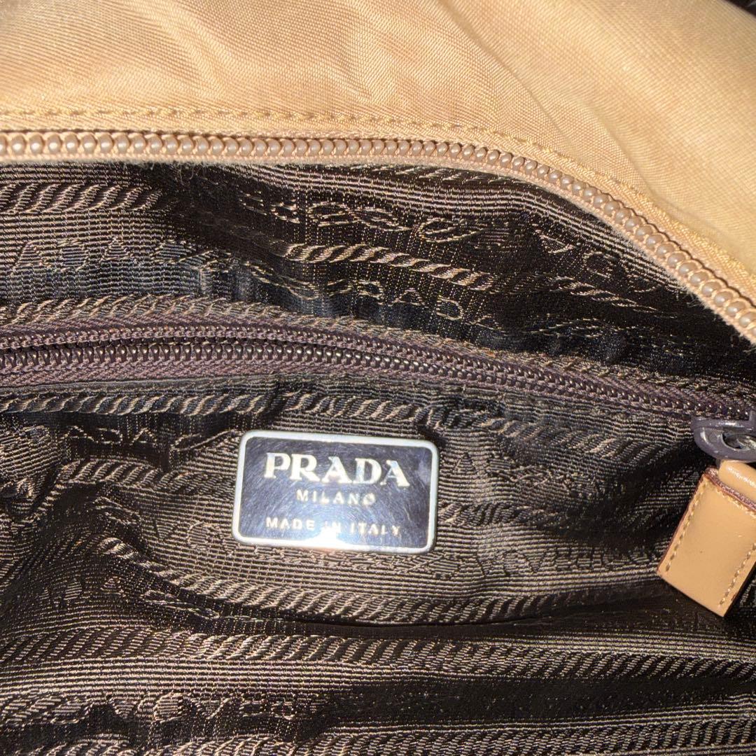 PRADA プラダ　ナイロンバッグ　革　カーキ　三角ロゴ　y2k 鑑定済み
