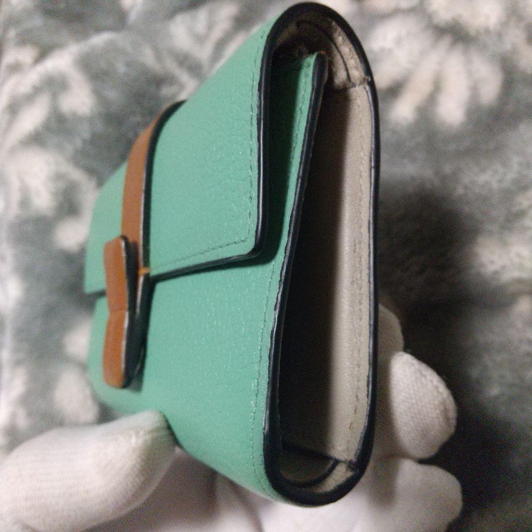 ロエベLOEWEバーティカルウォレットグリーン系 三つ折り財布 レザー