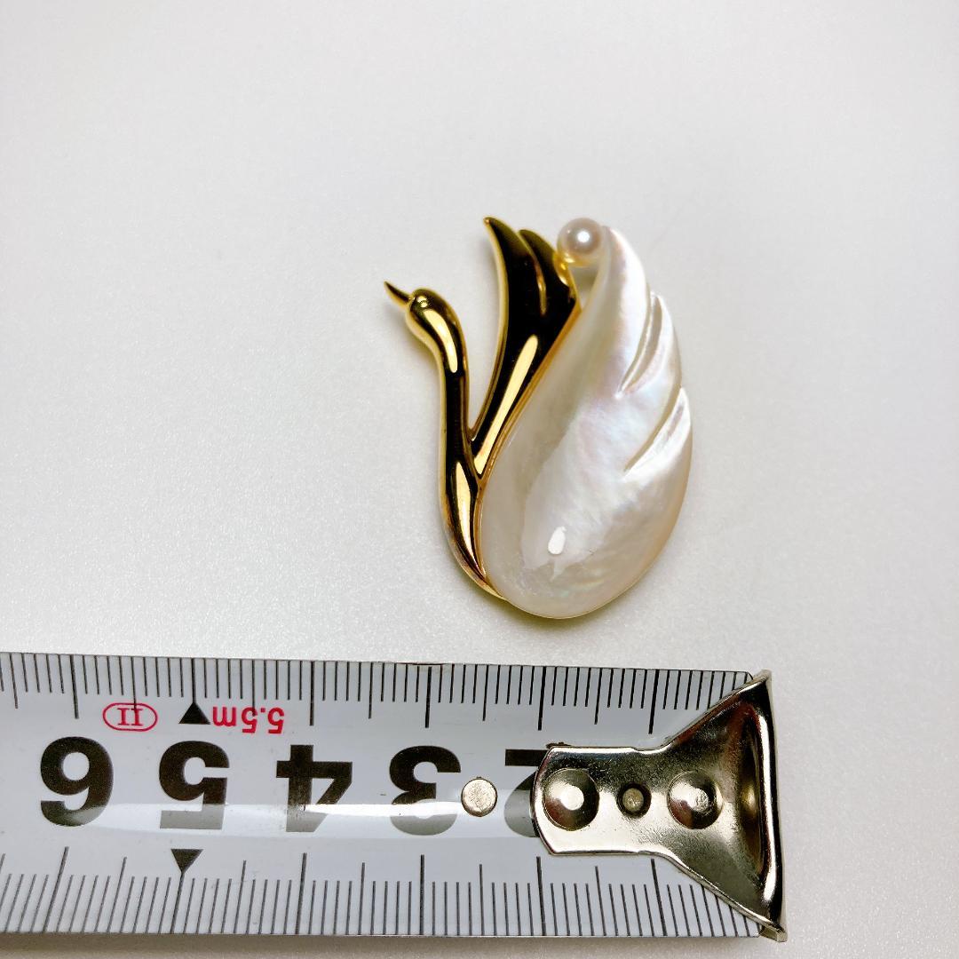 タサキ 田崎真珠 白鳥 パール 白蝶貝 ブローチ　TASAKI　|2838| ☆