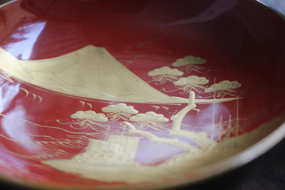 デッドストック！風情ある鉄錆塗に見返し富士蒔絵の映える煮物椀2点（検会津塗蒔絵椀