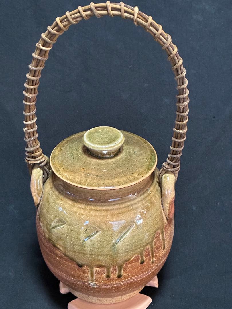 陶器製 火消し壺　取っ手付き