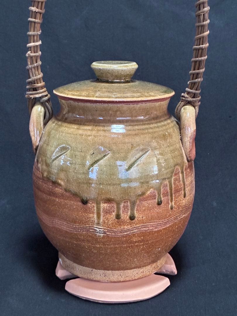 陶器製 火消し壺　取っ手付き