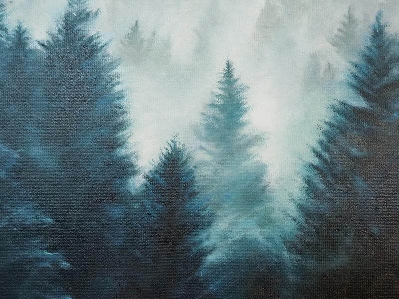 【値下げ】風景画　油絵　東山魁夷　朝の山雲　F8　額付き　手描き　肉筆