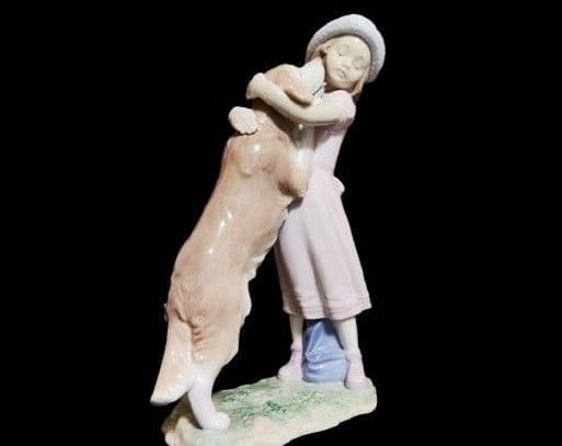 極美 LLADRO リヤドロ 待ってたよ！ 犬と少女 西洋陶磁 陶芸 2002年