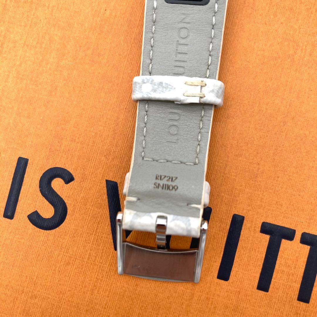 美品 ルイヴィトン タンブール ベルト モノグラム ワンタッチ ホワイト グレー