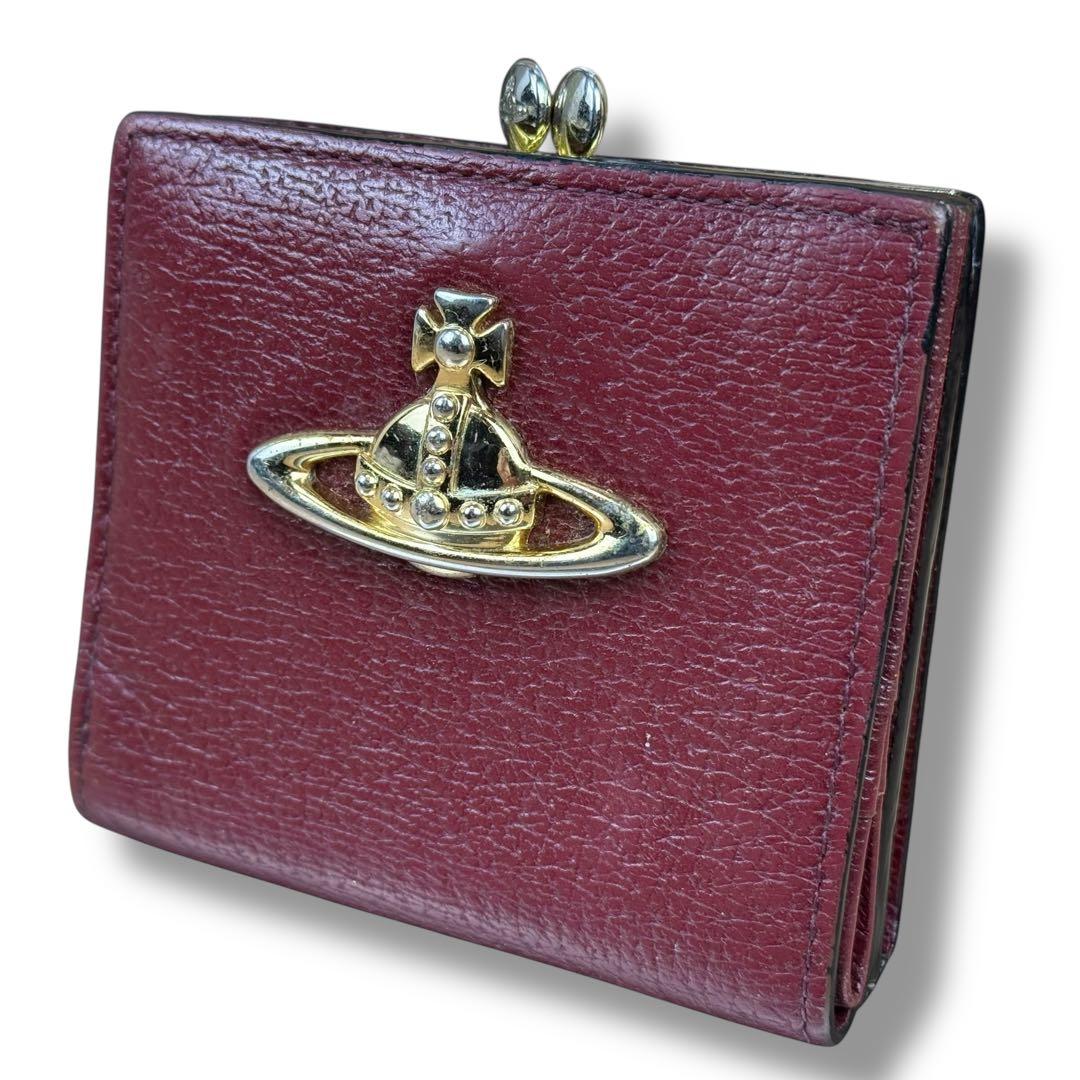 ヴィヴィアンウエストウッド がま口折り財布 オーブロゴ レザー ボルドー Y2K