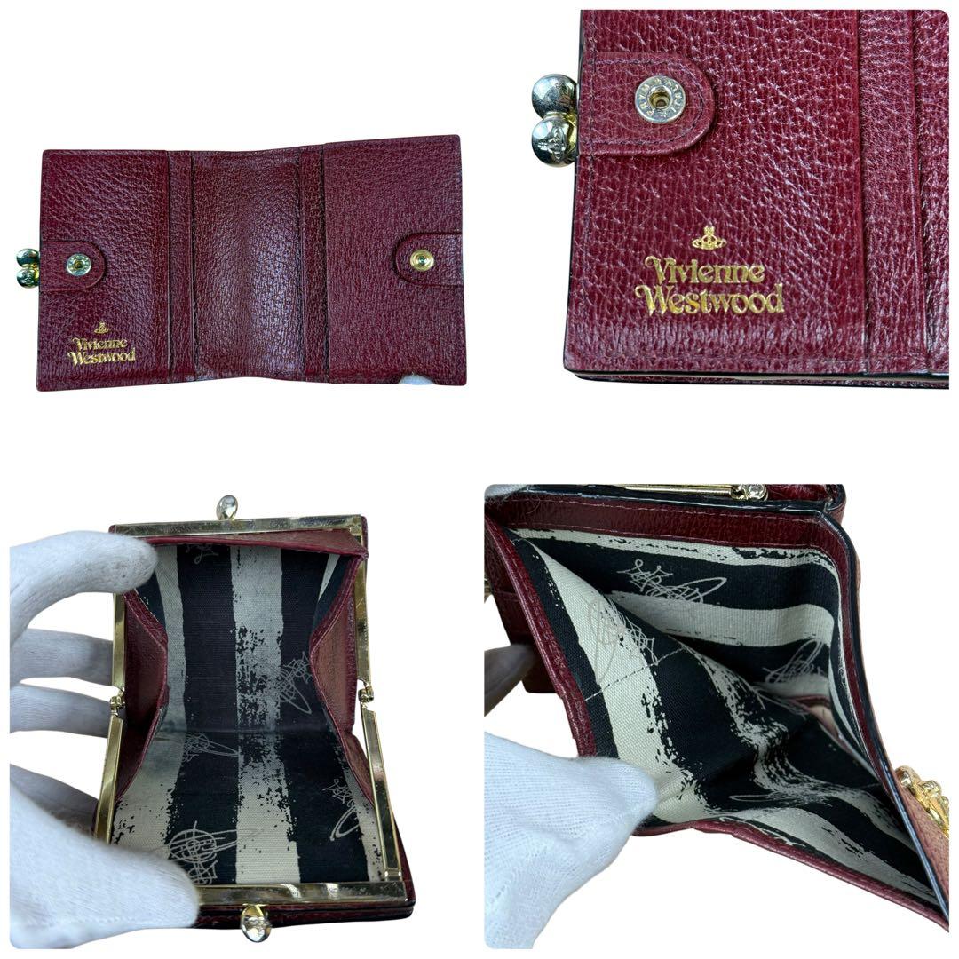 ヴィヴィアンウエストウッド がま口折り財布 オーブロゴ レザー ボルドー Y2K