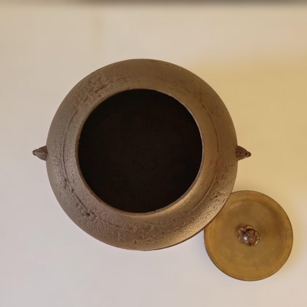 鋳鉄 茶釜 丸型 茶色 約20cm 朝鮮風炉