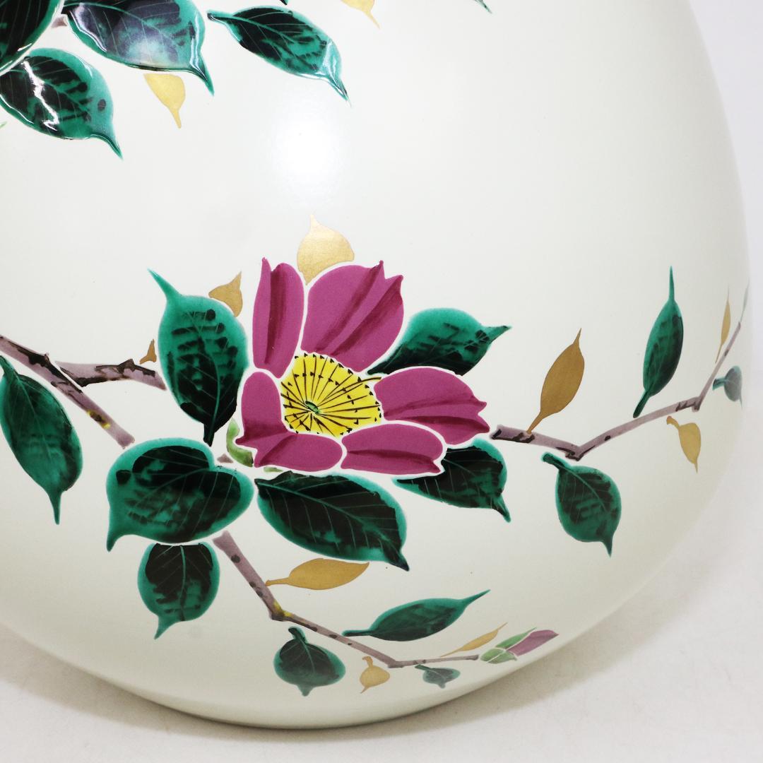 九谷焼 武腰敏昭 花入 山茶花の図 花器 共箱 共布