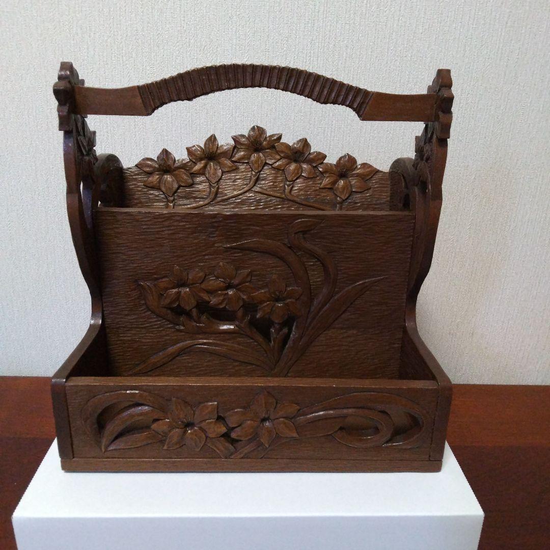 木彫り 小物入れ 食器入れ トレイ レターラック おかもち