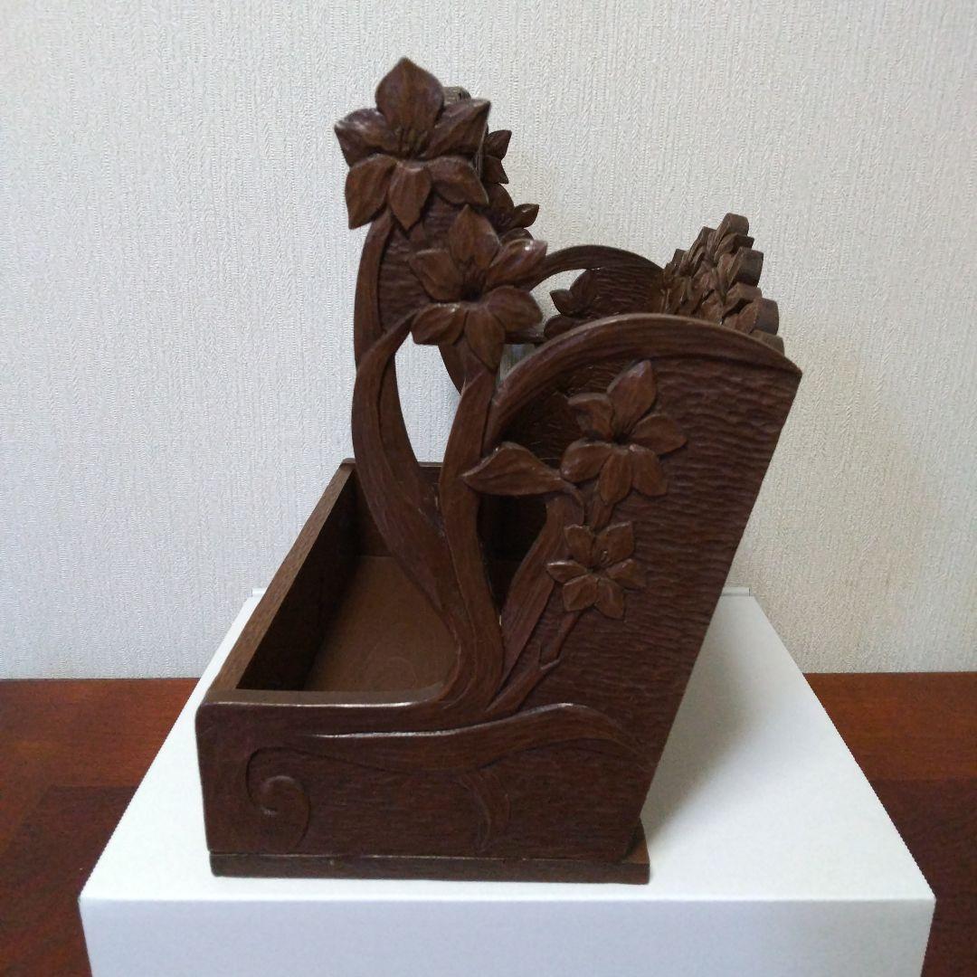 木彫り 小物入れ 食器入れ トレイ レターラック おかもち