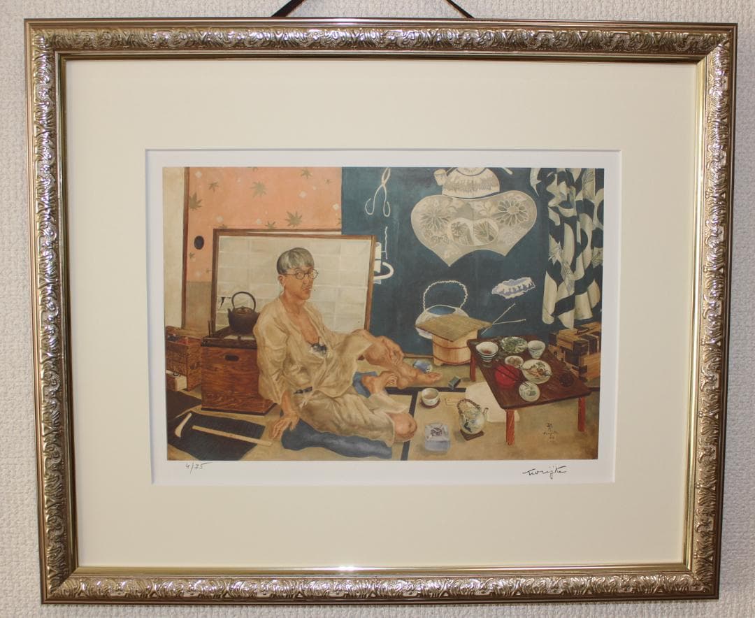 藤田嗣治 エスタンプリトグラフ「自画像」 75部限定 4/75