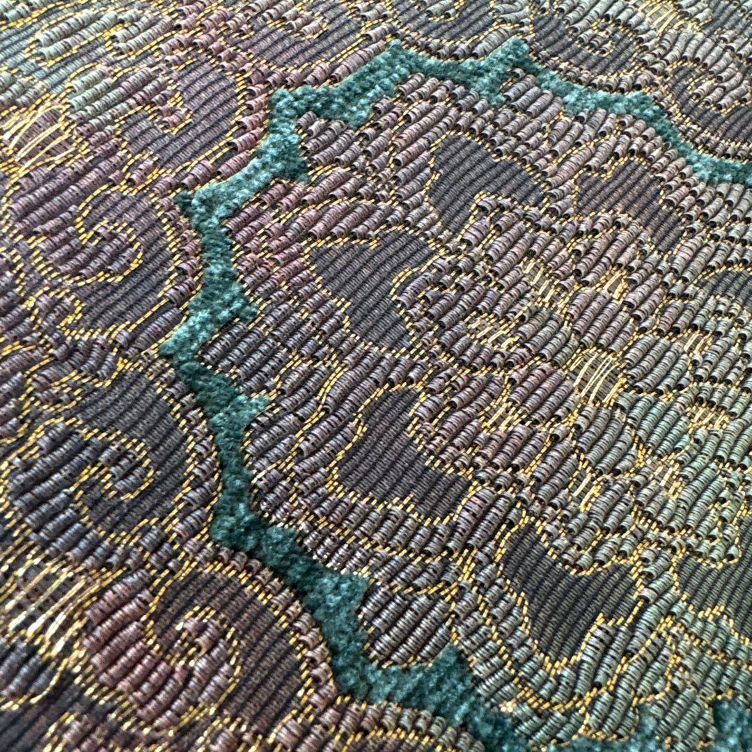 袋帯 花柄 紫 緑　華天　鵞絨　莫臥児