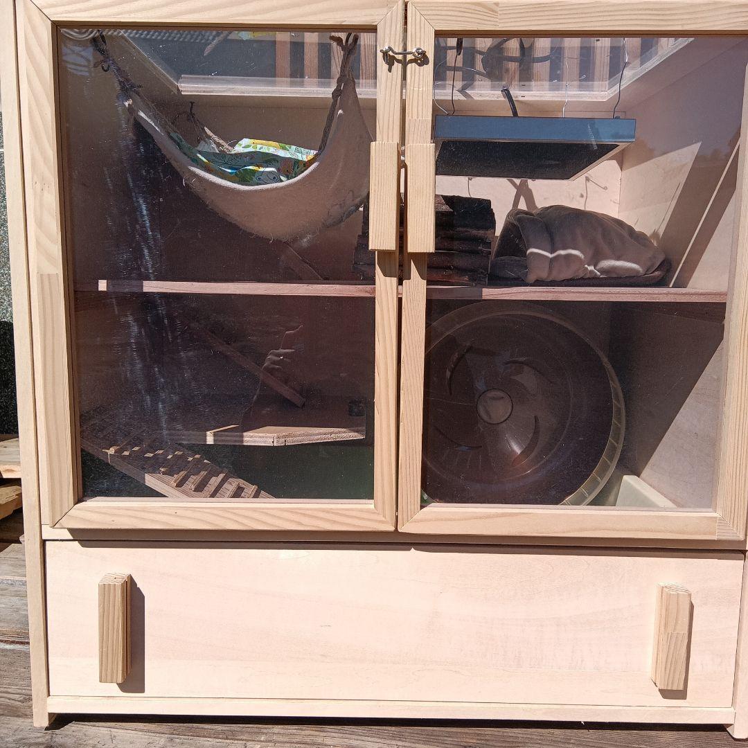 自作のケージ　小動物　ハリネズミ　特大サイズ　フルセット　収納　木製無垢　飼育用