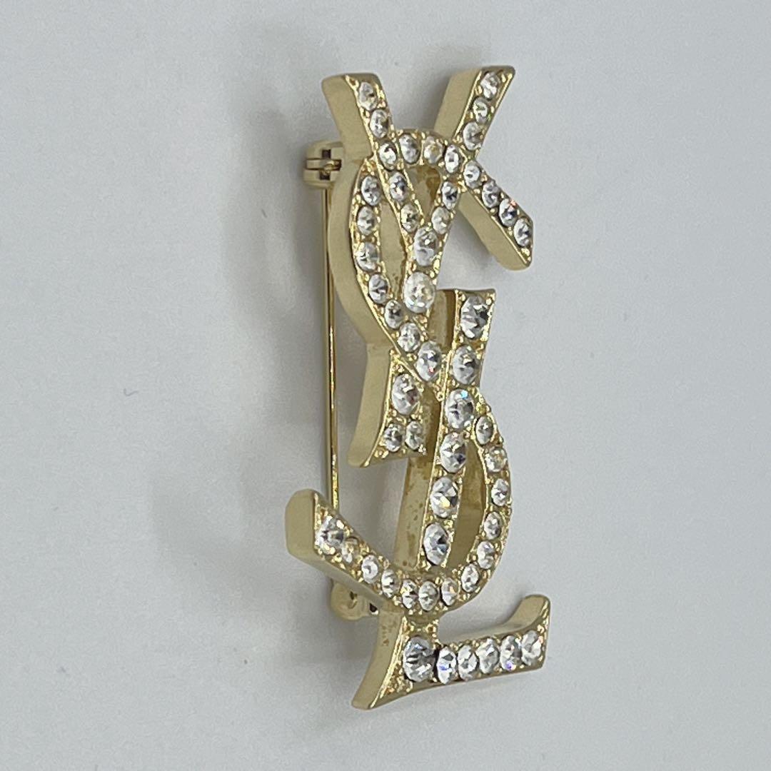 極美品✨イヴサンローラン ブローチ YSL ラインストーン ゴールド金具