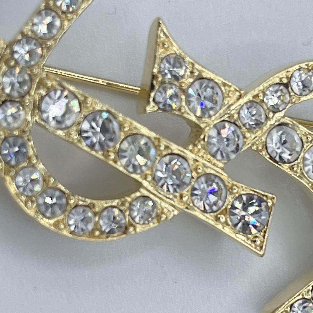 極美品✨イヴサンローラン ブローチ YSL ラインストーン ゴールド金具