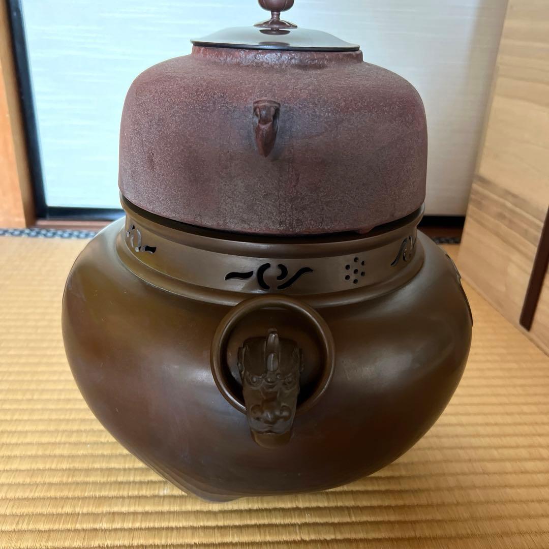 平丸茶釜　唐金鬼面風呂　高橋敬典　金谷浄雲作　茶道具