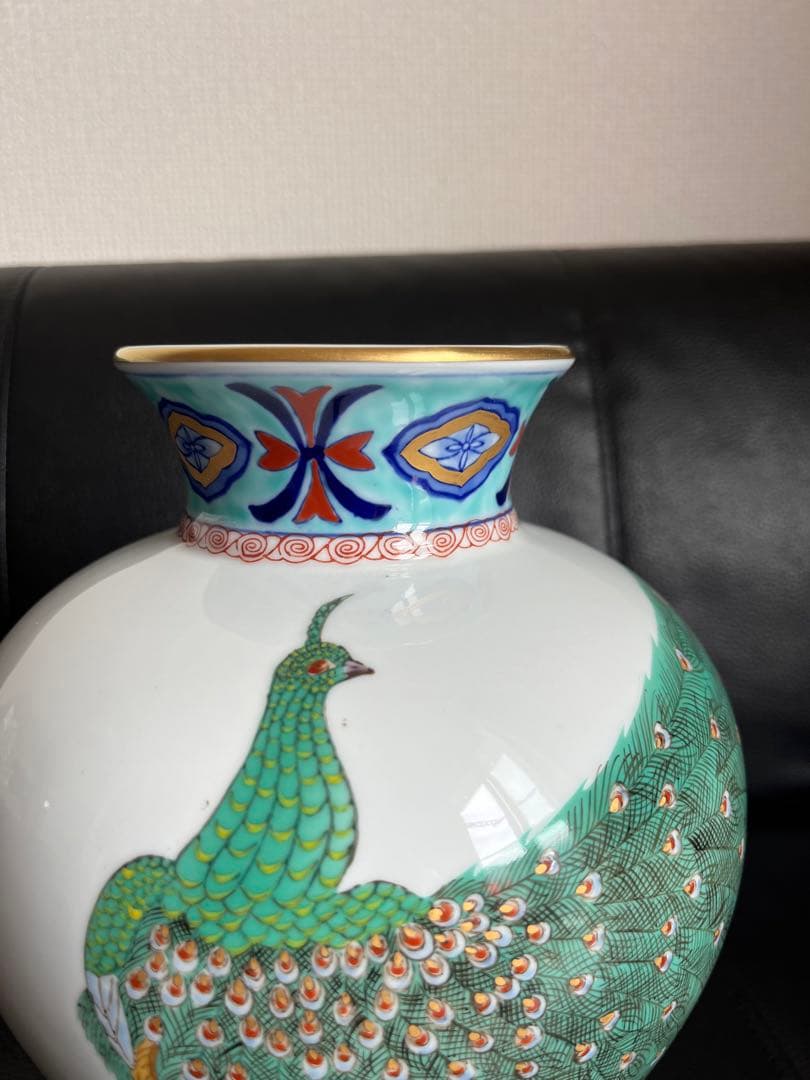 深川製磁 孔雀 高級花瓶 レア品